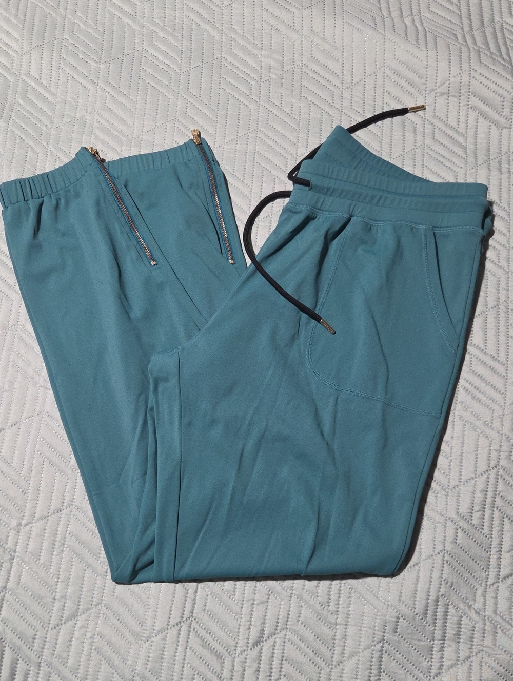 ZYIA Womens Teal Drawstring Joggers with Zipper Ankle
